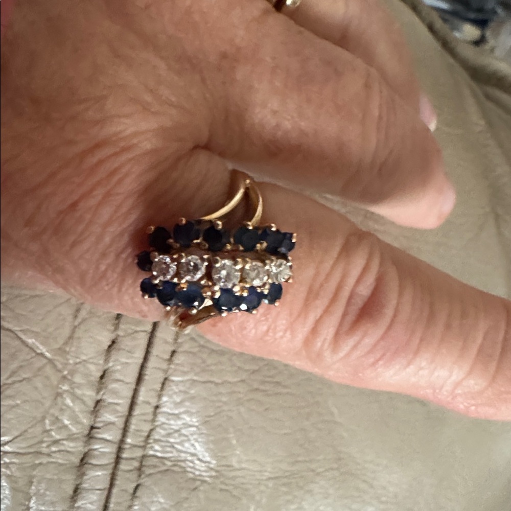 Elegant Gold Sapphires and Diamonds Stone Ring Waterfall Ring Vintage 1950’s